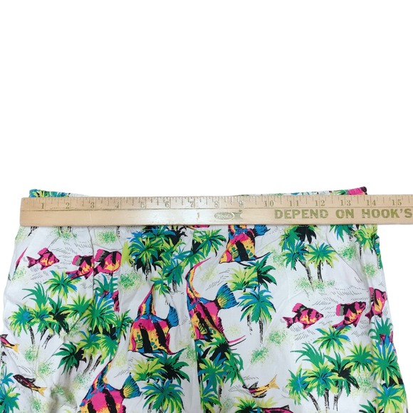 Large Vintage South Breeze 80s Tropical Cotton Shorts Palm Tree Fish Print Beach - Picture 3 of 8